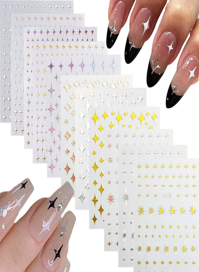 SPLOCUDU 12 Sheets Star Nail Stickers Gold Nail Art Stickers Star 3D Self Adhesive Nail Decals Silver Rose Gold Nail Art Decals Holographic Nail Design for Women Girls Accessories DIY Manicure - Image 1
